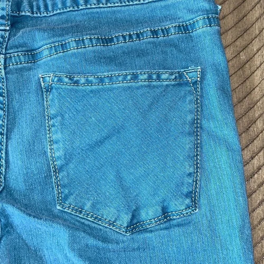 🌞 Free 🇺🇸 People Lagoon Blue Cropped 5 Pocket Denim Jeans 👖 Pull Up Straps!